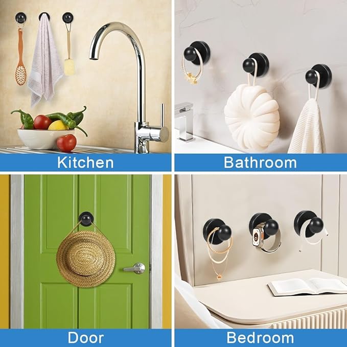 Picowe Suction Cup Hooks, Heavy Duty No Drill Holds Weight, Removable Adhesive Grips for Tile, Glass, Mirror, Shower - Perfect for Bathroom, Kitchen, Office Organization (4)
