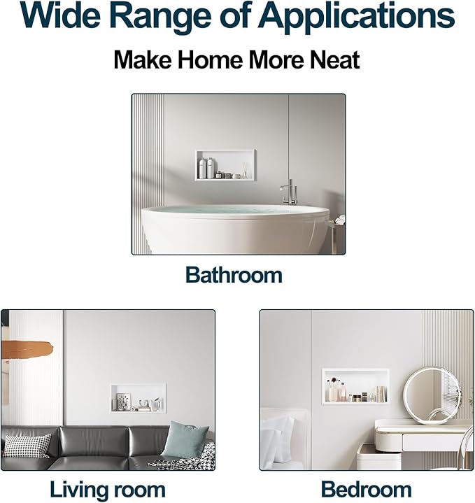 304 Stainless Steel Shower Niche, 24" X 12" Recessed Shower Shelf, Wet Area Wall Niche No Water Residue, White Recessed Storage
