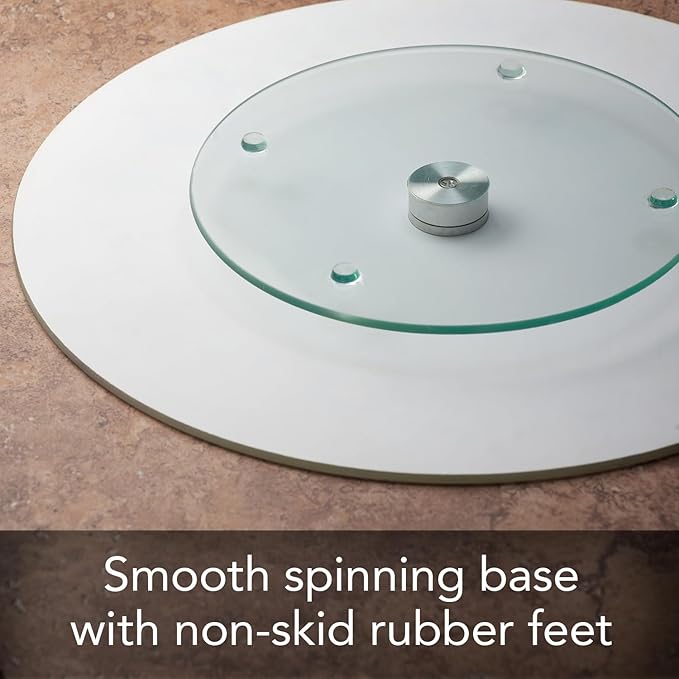 CounterArt Floral Bee 4mm Tempered Glass Lazy Susan Turntable 13" Diameter Condiment Caddy Cake Plate Pizza Server