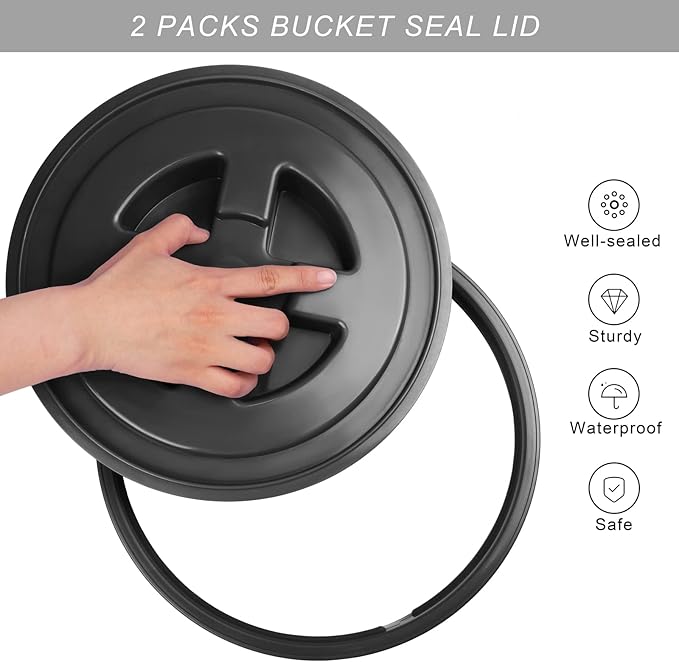 Aodaer 4 Pieces Seal Lid 5 Gallon Bucket Twist Lid Food Storage Container Lid Reusable Plastic Seal Lid Food Storage Container Lids (Black, White)