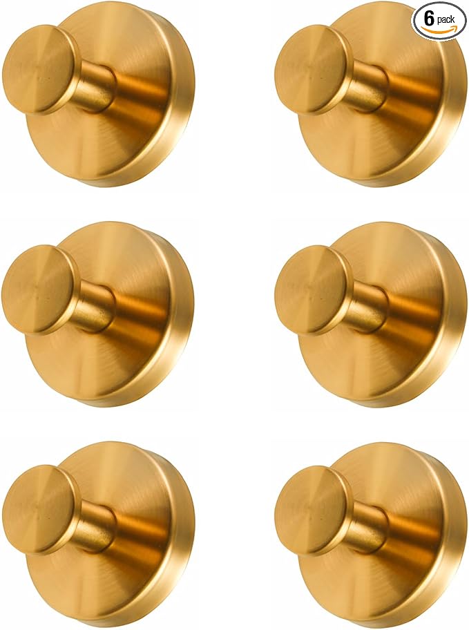 6-Pack Upgraded Stainless Steel Suction Cup Hooks, Heavy Duty Adhesive Hooks No Drilling & Traceless, Reusable for Bathroom, Glass, Front Door Hanging - Gold，Bathroom, Shower, Towel,Wall Mount