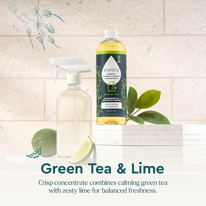 Puracy Multi-Surface Cleaner Concentrate - Plant-Powered All Purpose Cleaner - Surface Cleaner Solution As Seen on TikTok (Green Tea + Lime, 16 fl oz, 1 Pack)