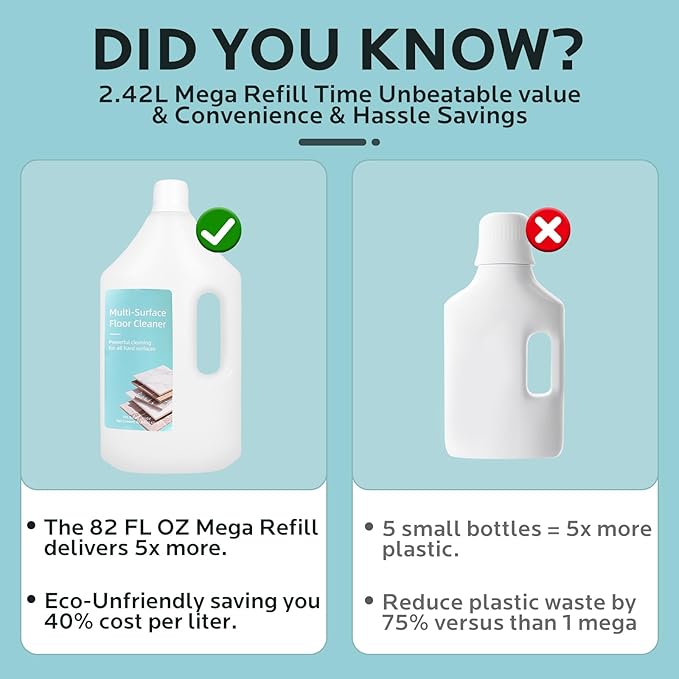 Floor Cleaning Solution, 82 Fl Oz - Compatible with L10s Ultra/L20 Ultra/X50 Ultra/L10s Pro Ultra/X40 Ultra/L40 Ultra/X30 Ultra/L30 Ultra Series, Low-Foam Pet and Kid Friendly (Unscented)