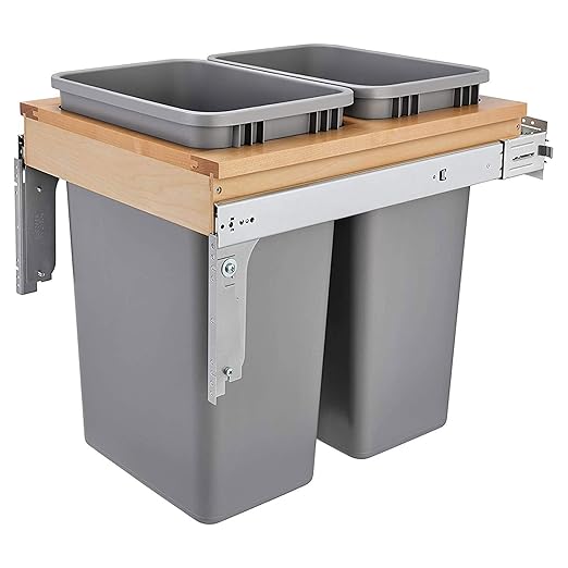 Rev-A-Shelf Top Mount Double Pullout Under Cabinet 50 Quart Kitchen Trash Cans w/Soft-Close for Full Height Cabinet, 150 Pound Rated Full-Extension Slides, 4WCTM-2150BBSCDM-2