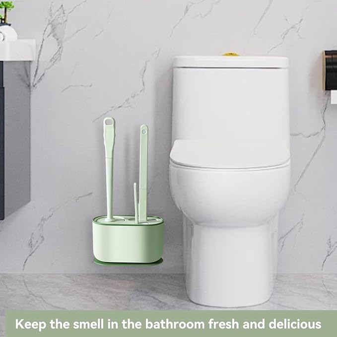 Cyrank Toilet Brush and Holder, Toilet Bowl Brush with Caddy Bathroom Stiff Bristles Toilet Scrub Brush Toilet Bowl Brush Holder Set Deep Cleaning Toilet Cleaner Scrubber Under Rim(Greens)