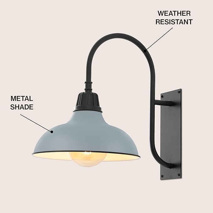 JONATHAN Y JYL7614K Stanley 12.25" 1-Light Farmhouse Industrial Indoor/Outdoor Iron LED Gooseneck Arm Outdoor Sconce for Entryway Lobby Kitchen Bathroom Bedroom Living Room Hallway, Matte Silver Blue