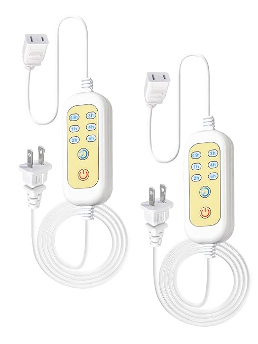 Extension Cord with Timer - x2, (Only auto-Off, Not self-Startup), 6 Options Timer Outlets for Electric Wax Warmer, Christmas Lights, Floor Lamps, Reading Lamp, Phone Chargers