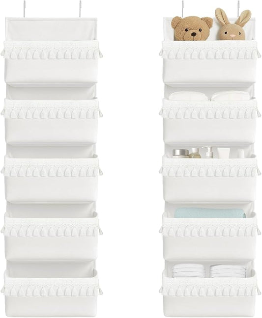 Over The Door Organizer Hanging, 5 Pockets Boho Nursery Decor Over Door Storage Hanging Storage Organizer Behind The Door Storage With Tassels Decoration For Bedroom Bathroom Apartments Dorm Toys