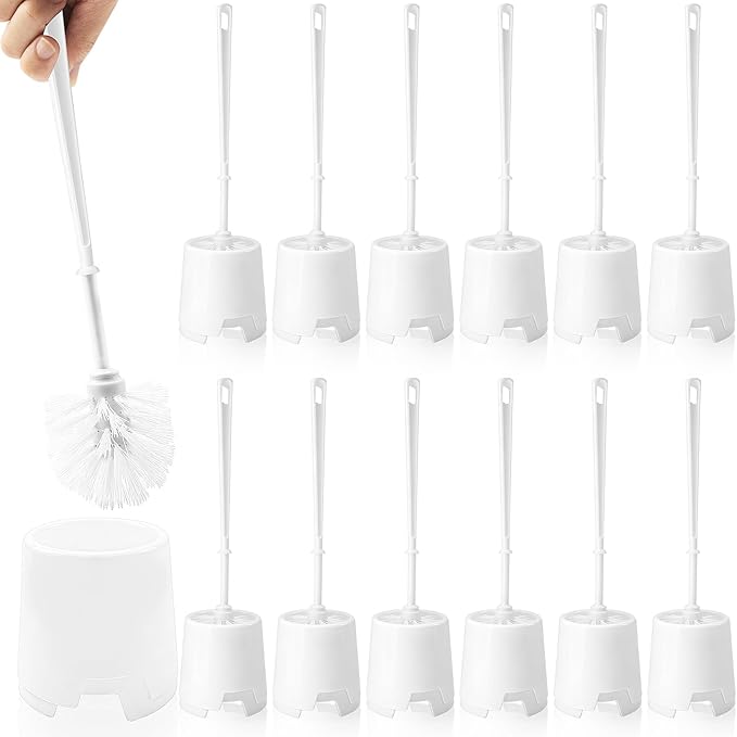 12 Pack Toilet Brushes and Holders Set,13 Inch Toilet Bowl Brushes for Bathroom,Toilet Scrub Brush with Storage Rack for Bathroom Accessories White