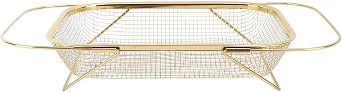 Over The Sink Colander Strainer Basket, Expandable Over The Sink Colander Stainless Steel Easy To Multifunctional for Home (Gold)