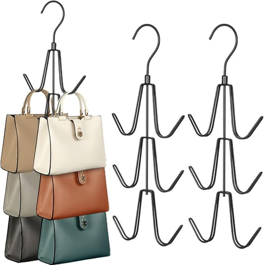 TOPIA HANGER Purse Hanger Organizer for Closet, 2-Pack Handbag Organizer Hanger, 360°Swivel Metal Purse Hooks, Bag Rack, Belt Organizer, Tie Rack, Scarf Hanger, Bag Storage Organizer, Black