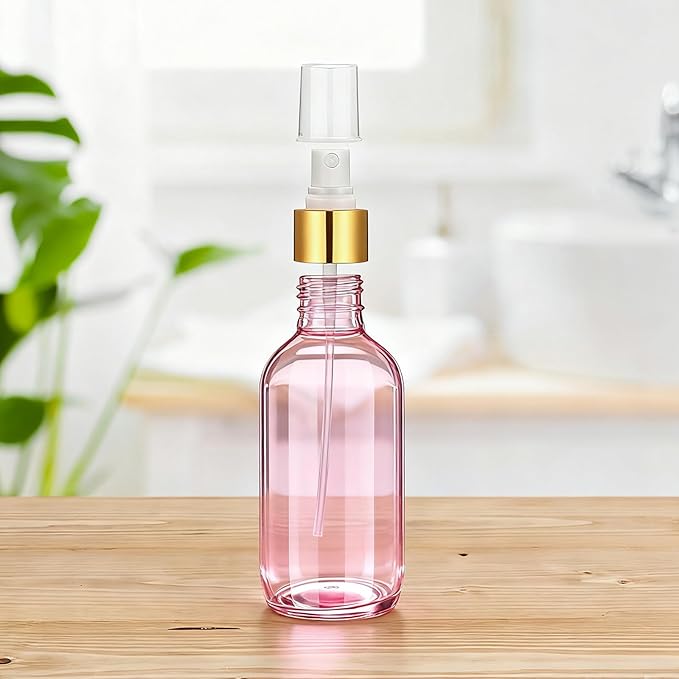54 Pack 4 oz Small Glass Spray Bottles, Pink Refillable Fine Mist Bottles for Essential Oils, Cleaning Solutions, Perfume, Travel Size Liquid Containers