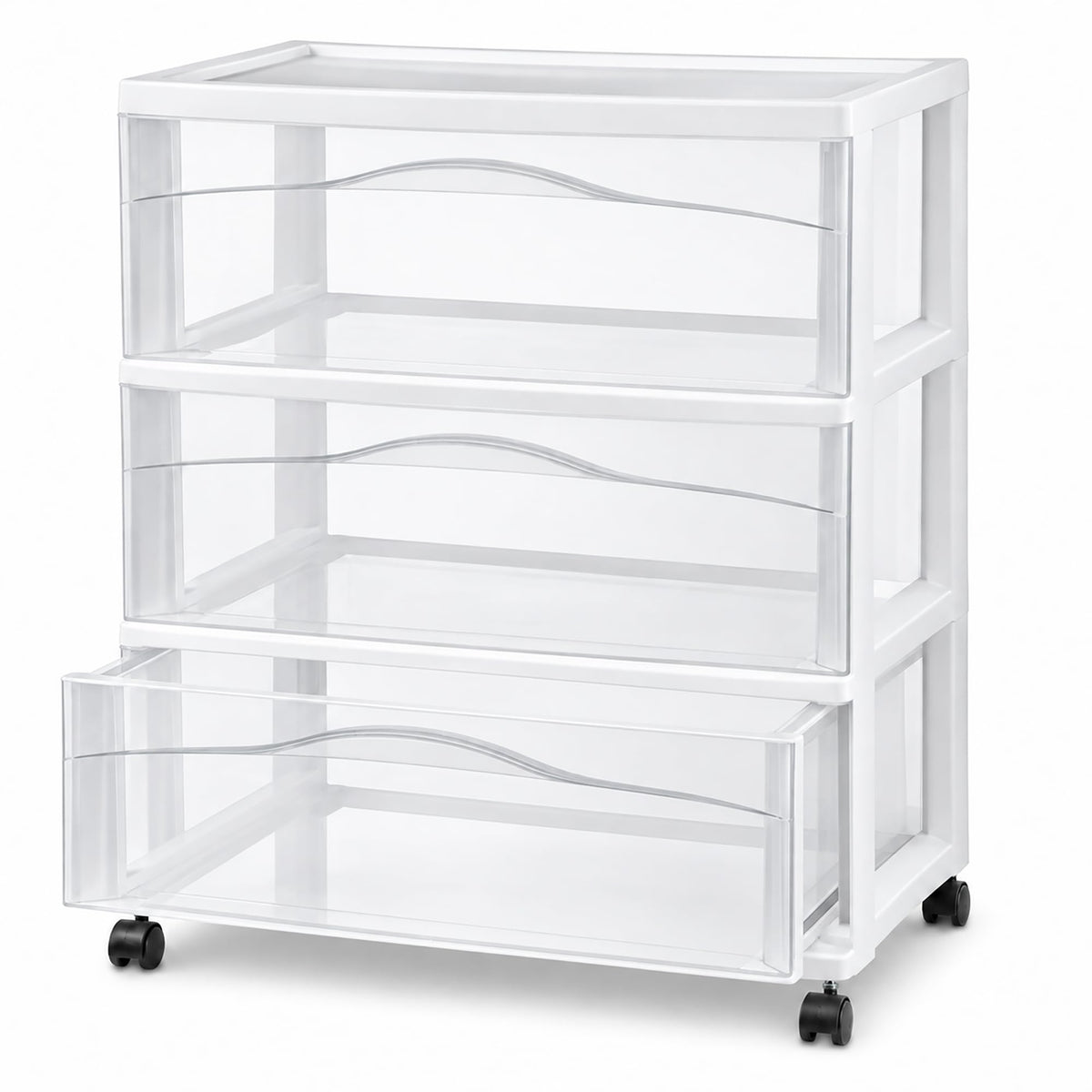 Sterilite Wide 3 Drawer Storage Cart Plastic Rolling - Image 1