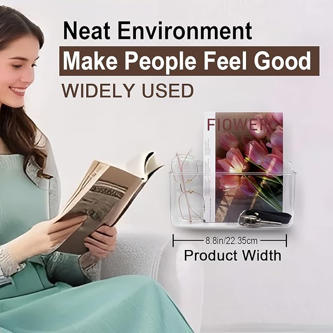 Wall Mounted Remote Control Holder Set, 3 Pack Self Adhesive Magazine File, Mail Organizer Box for Wall, Bedside Caddy Phone Basket, Dorm, Office Storage Supplies.Kitchen Cabinet Door Organizer.