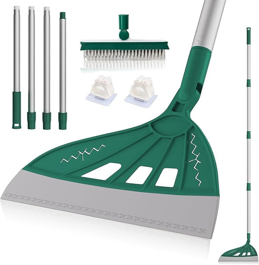Air Broom for Household Cleaning, Silicone Broom with Adjustable Height&Angle Aluminum Handle, Squeegee Broom for Wet&Dry Messes, Hair, Liquids, Glass, Bathroom, Kitchen on Smooth Floor (Green)