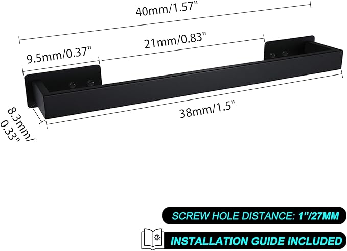 LANC Black Towel Rack for Bathroom Wall Mounted 16-Inch, Matte Black Self Adhesive Towel Bar No Drill Towel Rod, Stick on Hand Towel Holder Stainless Steel,Total Length 16.9 Inch A8310MB-L38