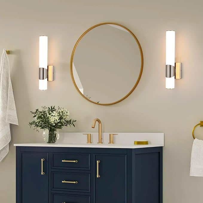 5CCT Wall Sconce Brushed Nickel Dimmable Bathroom Sconce with Acrylic Shade LED Hardwired Wall Light Fixtures for Bathroom Living Room Bedroom Hallway