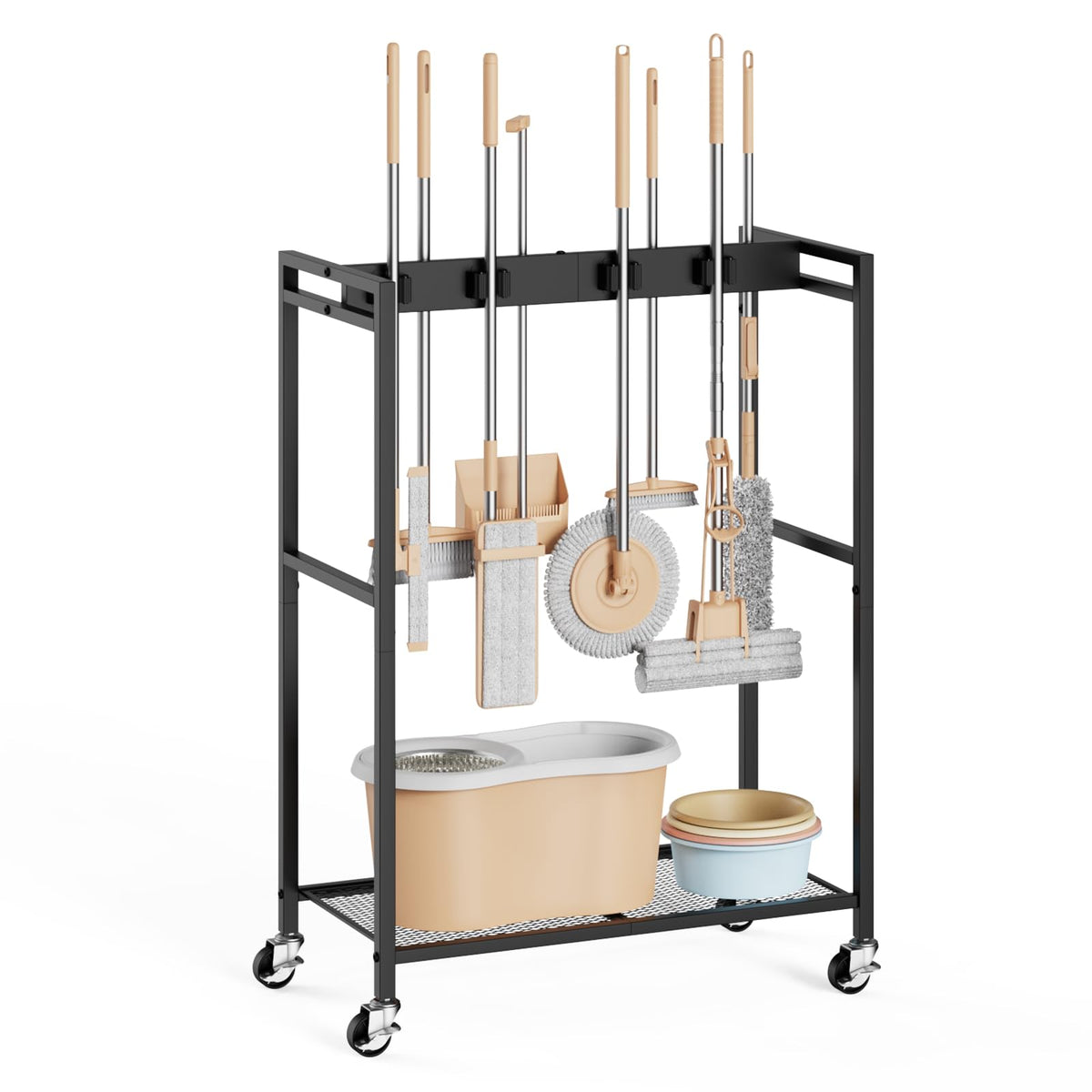 BORISI Broom And Mop Holder, Movable Broom Closet Storage Cabinet - Image 1