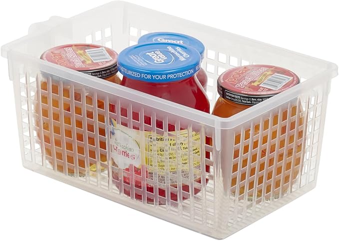 Plastic Storage Bin with Handle for Kitchen, Pantry, and Refrigerator Organization by Home Basics | Convenient Food Storage Organizer for Snacks, Food Items, Produce, and Pasta