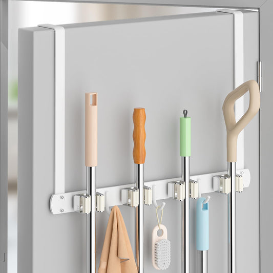 Broom Holder Over The Door with Hooks -304 Stainless Steel - Image 1