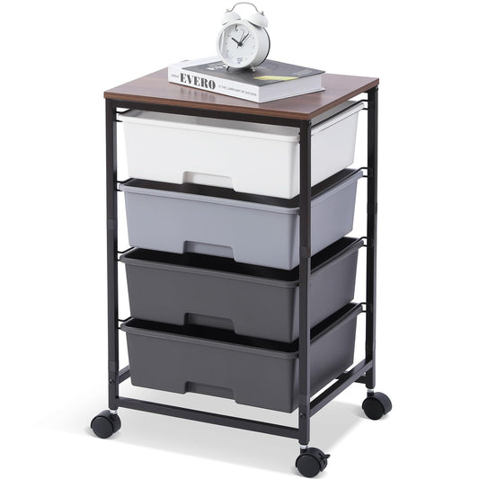 Rolling Cart with Drawers, 4-Drawer Utility Cart, Light Grey - Image 1