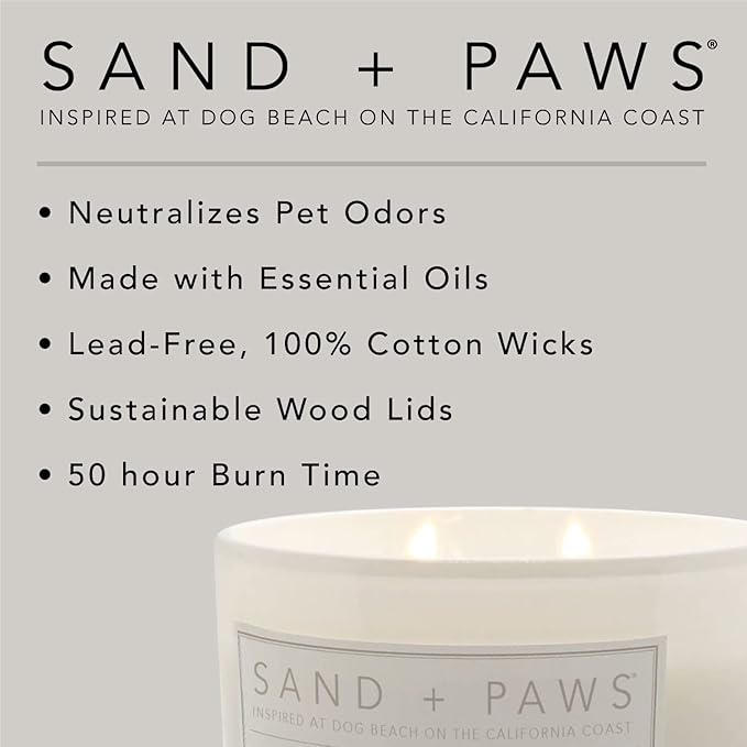 Sand + Paws Scented Candle - Teakwood - Additional Scents and Sizes –Luxurious Air Freshening Jar Candles Neutralize pet Odors and Enhance Home décor – 100% Cotton Lead-Free Wicks - 21 oz