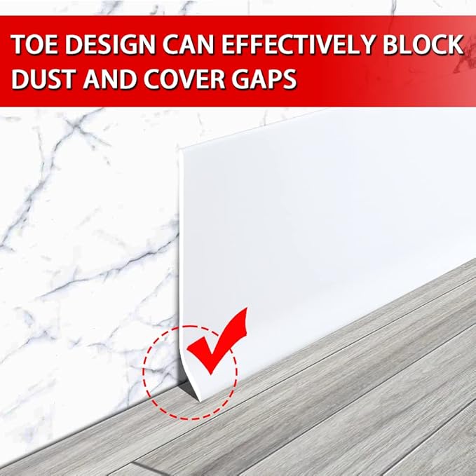 Vinyl Wall Base Baseboard Molding Trim 6" Flexible Self Adhesive Rubber Wall Base Moulding Trim Peel and Stick Design, 6 Inch x 100 Feet, White