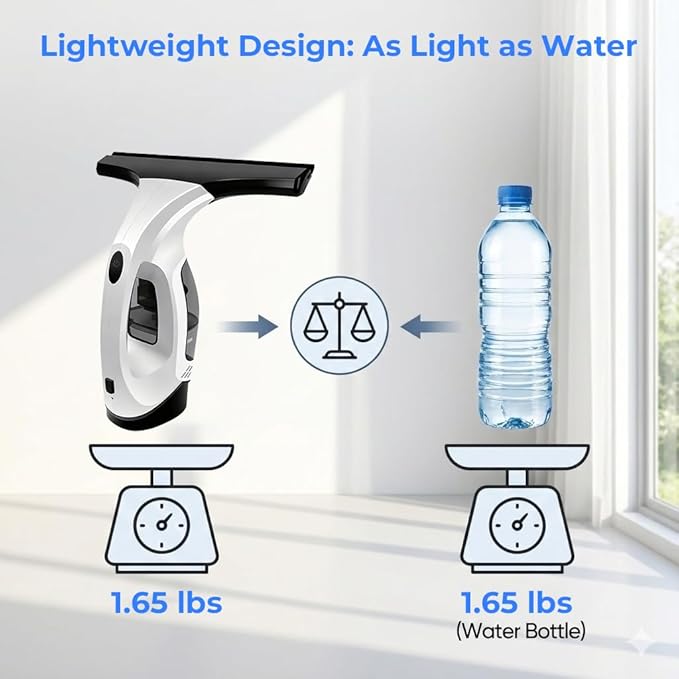 Window Vacuum Squeegee Cordless, 2000Pa Electric Window Cleaner Tool 11" Window Cleaning Kit Shower Squeegee for Shower Doors, Mirrors, Car Windshields & Tiles