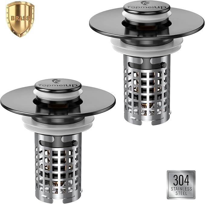 Sink Stopper Hair Catcher, Pop-up Sink Drain Strainer with Removable Stainless Steel Strainer Basket Hair Catcher, Bathroom Sink Strainer for Bathroom Sink Stopper Replacement