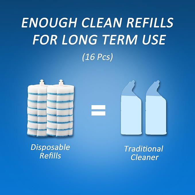 Disposable Toilet Brush and Holder Set with 16 Refills, Toilet Bowl Brush Cleaner Long Handle Wand, Compact Bathroom Toilet Scrubber Cleaning Supplies Wall Mounted for Bath Tub Sink Washbasin, White