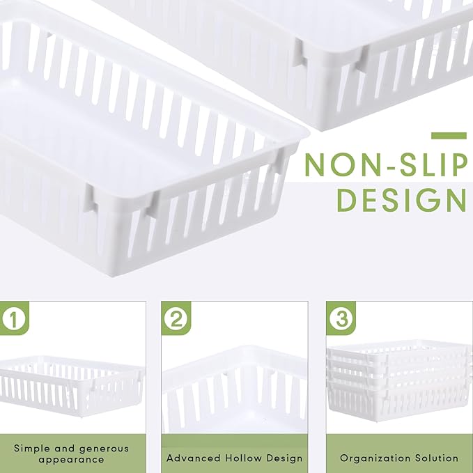 Wenqik Set of 12 Small Plastic Baskets for Organizing 10.24 x 6.5 x 2.36 Inch Pharmacy Baskets Rectangular Trays Plastic Organizer for Office Pharmacy Dorm Kitchens, Closets Shelves(White)