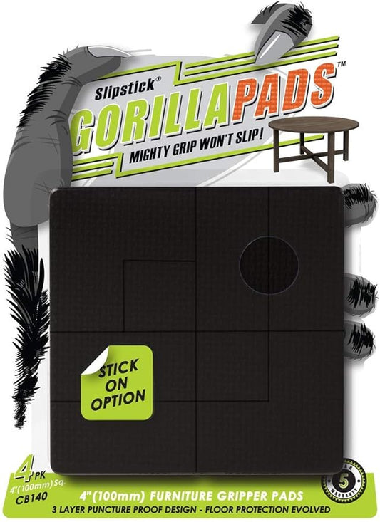Slipstick GorillaPads 4 Inch Non Slip Furniture Gripper Pads (Pre-Scored to Cut to Size) Stops Sliding and Protects All Hard Floor Surfaces, Optional Self-Stick Adhesive, Square, CB140
