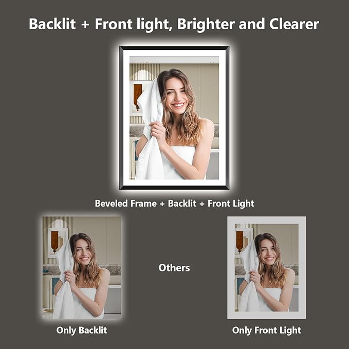 36x32 Black Framed LED Bathroom Mirror with Lights, Backlit and Front Light, Lighted Bathroom Vanity Mirror for Wall Dimmable Anti-Fog Memory Tempered Glass Horizontal/Vertical