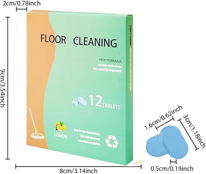 Floor Cleaning Tablets, 12PCS Floor Cleaner Tablets, High Shine & Deep Clean, Floor Cleaning Solution Tablet Lemon Scent, Flooring Protection Agent for Tile, Shine Wood (12PCS)