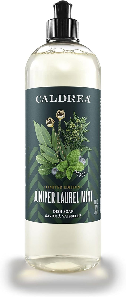 Caldrea Dish Soap, Biodegradable Dishwashing Liquid Made with Soap Bark and Aloe Vera, Juniper Laurel Mint Scent, 16 oz
