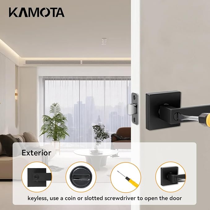 KAMOTA Privacy Door Levers, 4 Pack Matte Black Door Handles Bed and Bath Door Locks Interior Keyless Locksets, Left and Right Hand Reversible