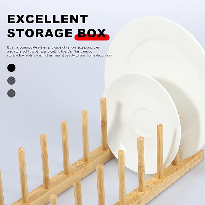 3Pcs Bamboo Dish Dying Rack Bamboo Plate Dish Rack Multifunctional Pot Lid Organizer Holder Easy to Use Bowl and Plate Storage Rack Practical Dish Drainer Drying Rack for Home Kitchen