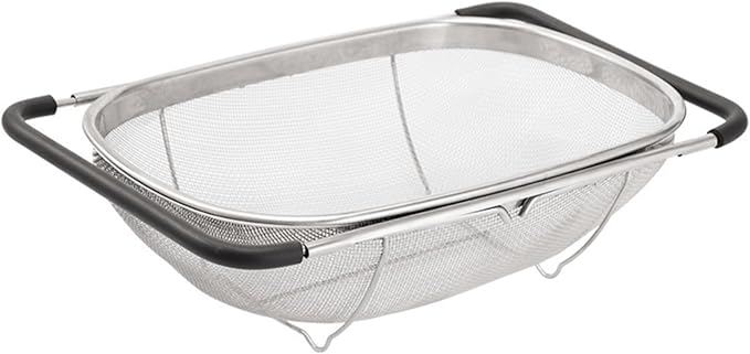 4qt Stainless Steel Oval Strainer Basket Colander, Over The Sink Colander Fine Mesh Expandable, Colander For Kitchen Sink, Vegetables, Strain, Drain, Rinse Fruits (6 Quart Strainer Basket)
