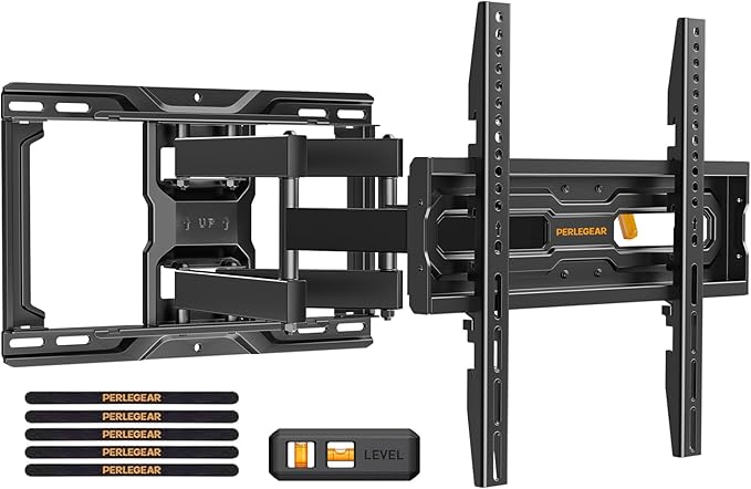 Perlegear Full Motion TV Mount for 26-74 inch TVs, Height Adjustable Pre-Assembled TV Wall Mount with Dual Articulating Arms, Tool-Free Tilt, Swivel, Fits 16” Studs, 99 lbs, Max VESA 400x400mm, PGMF21