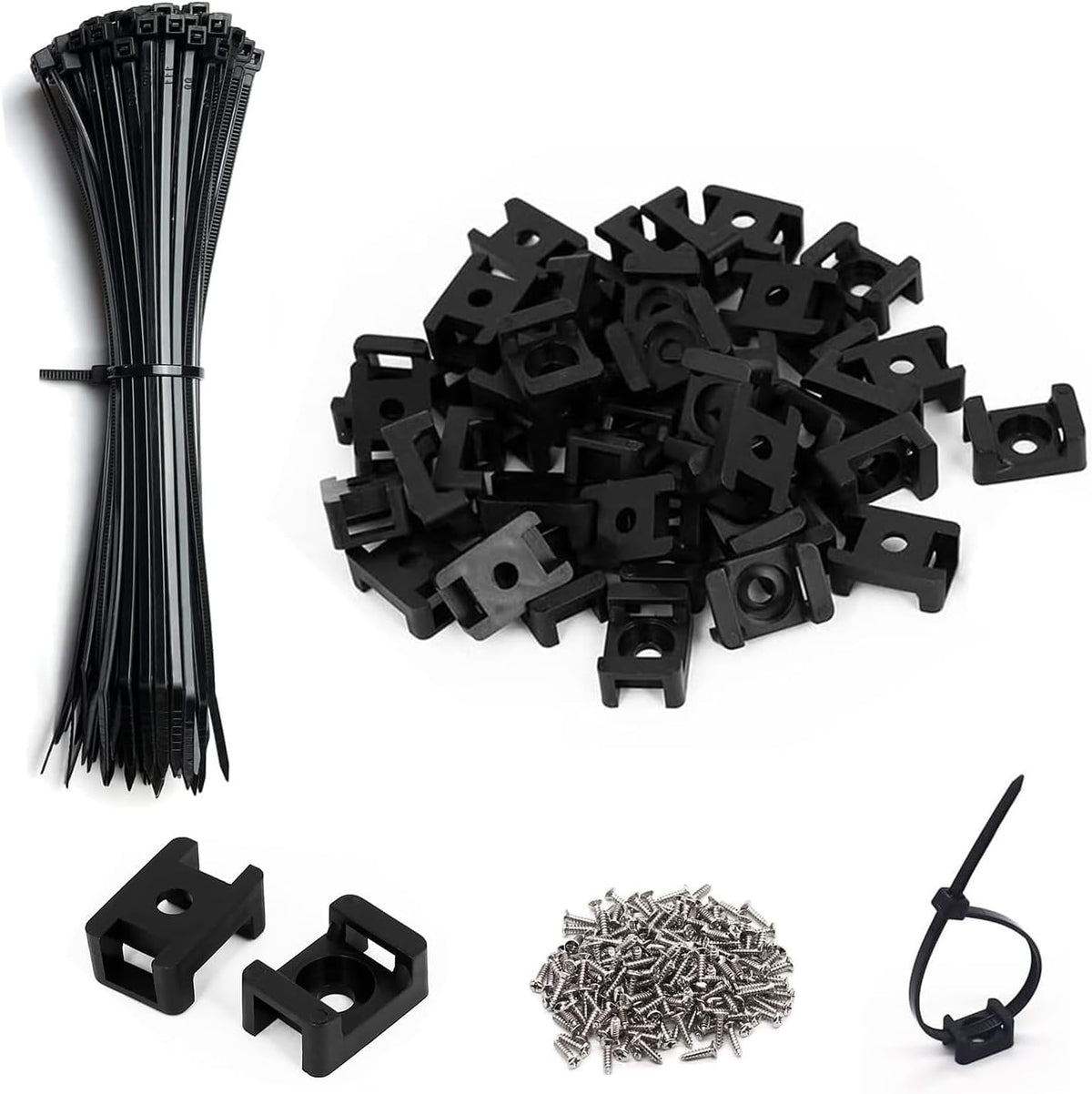 Black Cable Zip Tie Mounts Kit-100 Pcs Cable Zip Tie Saddle Type - Image 1
