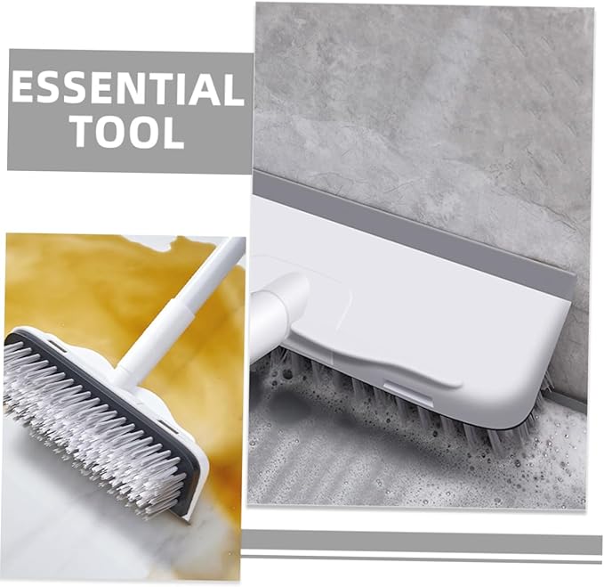 Multi-Surface Floor Scrubber Brush Stainless Steel Handle Bathroom Floor Brush Squeegee for Dry Wet Cleaning
