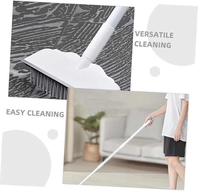 Heavy Duty Floor Scrubber Brush Long Handle Bathroom Tile Cleaning Tool Multi-Function Hard Floor Cleaning Brush Stainless Steel Squeegee Broom for Home