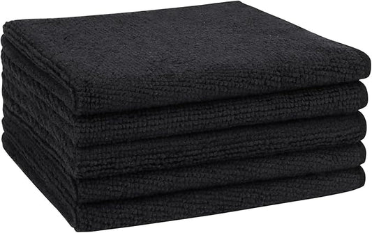 AIDEA Microfiber Cleaning Cloth Black 5PK, Microfiber Towels for Cars, Premium Car Cloths, Dusting Cloth Lint Free Cleaning Rags for SUVs, House, Kitchen, Window, Workshops,12×12"