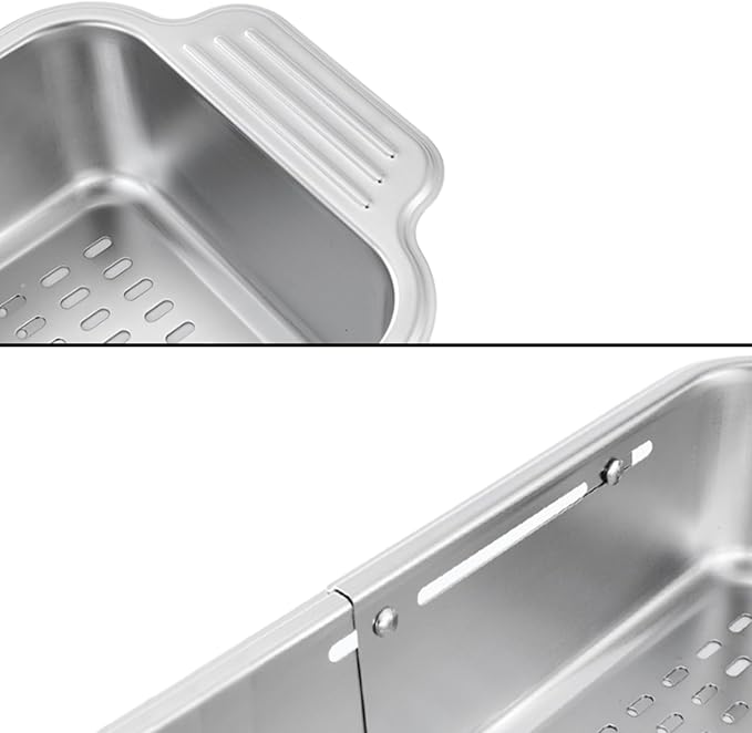 Stainless Steel Extendable Colander Strainer, Metal Washing Basket for Vegetable and Fruit, Easy to Clean, Drain Quickly (S)