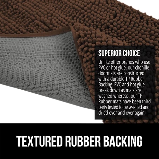 GORILLA GRIP SoakSTOPPER Dog Door Mat, 48x30 Machine Washable Rug Absorbent Doormat Captures Moisture Mud Dirt, Quick Dry Soft Chenille Entryway Rugs Indoor Entrance Mats for Dog Paws, Brown