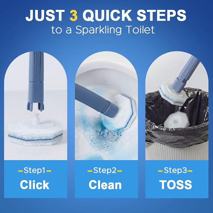 ROUNDSQUARE Disposable Toilet Bowl Cleaner with 40 Disinfecting 5X Power Refill Heads, Toilet Bowl Cleaner Wands, Storage Caddy, Toilet Cleaning System Starter Kit