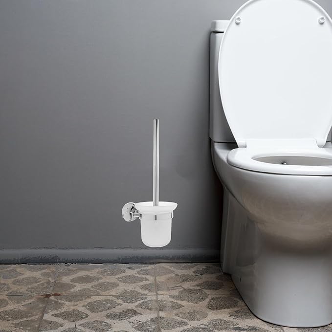 Stainless Steel Wall Mounted Toilet Brush and Holder Set with Long Handle Soft Gentle Brush Head for Toilet Bowl Cleaning Bathroom Accessory for Residential and Commercial Use