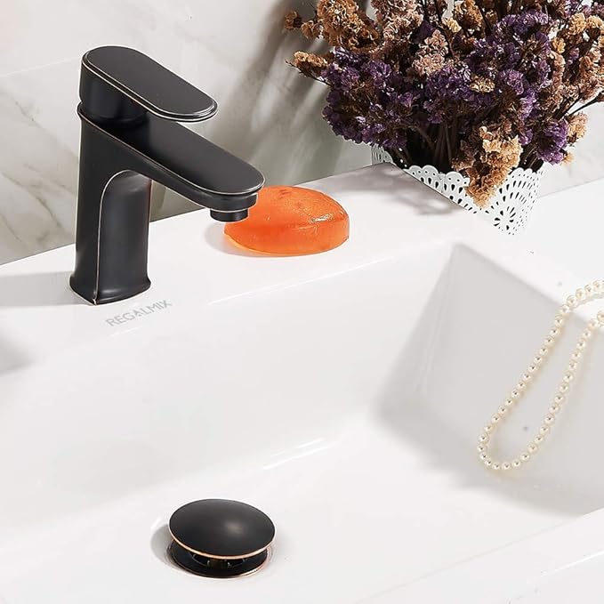 Bathroom Sink Drain, Vessel Sink Pop Up Drain with Detachable Basket Stopper,Anti-Explosion and Anti-Clogging Drain Strainer, Sink Drain Assembly Without Overflow Oil Rubbed Bronze, REGALMIX RWF082C