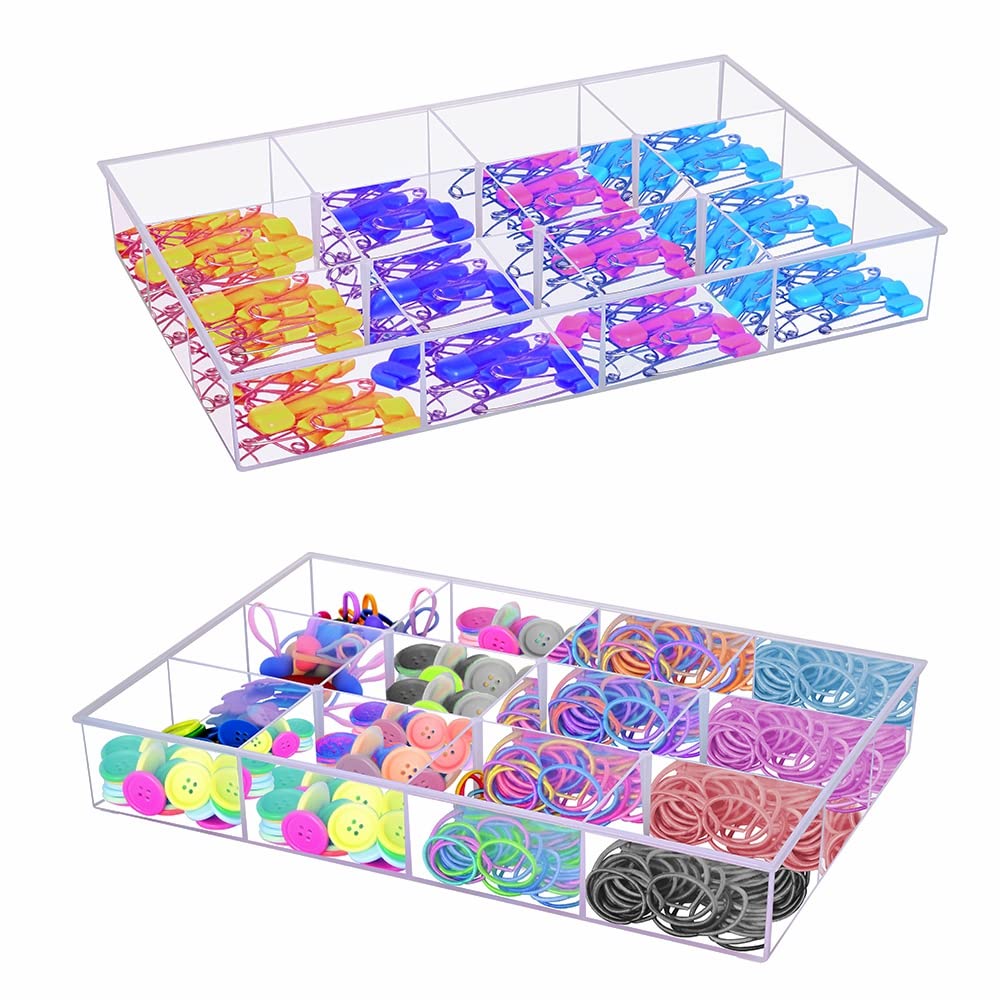 2 Pack Fixed 12 Grids Clear Plastic Organizer Sorting Tray - Image 1