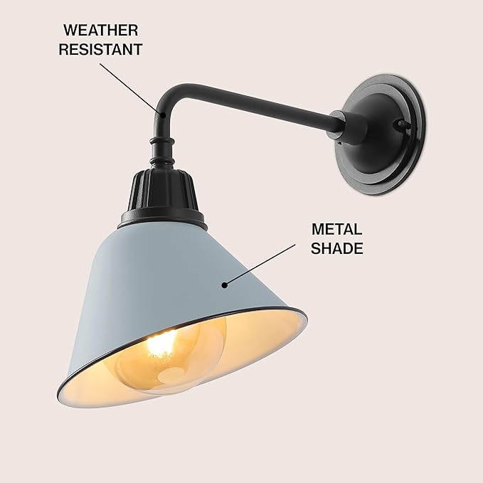 JONATHAN Y JYL7612K Croydon 9.63" 1-Light Farmhouse Industrial Indoor/Outdoor Iron LED Gooseneck Arm Outdoor Sconce for Entryway Lobby Kitchen Bathroom Bedroom Living Room Hallway, Matte Silver Blue